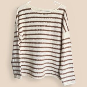 Shop Stevie Oversized Roll Neck Cream and Brown Striped Sweater Size S